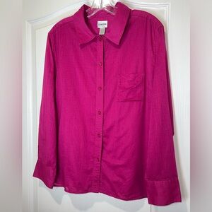 Chico’s Long Sleeve Button Down Collared Blouse Cotton Magenta Women’s Size 2
